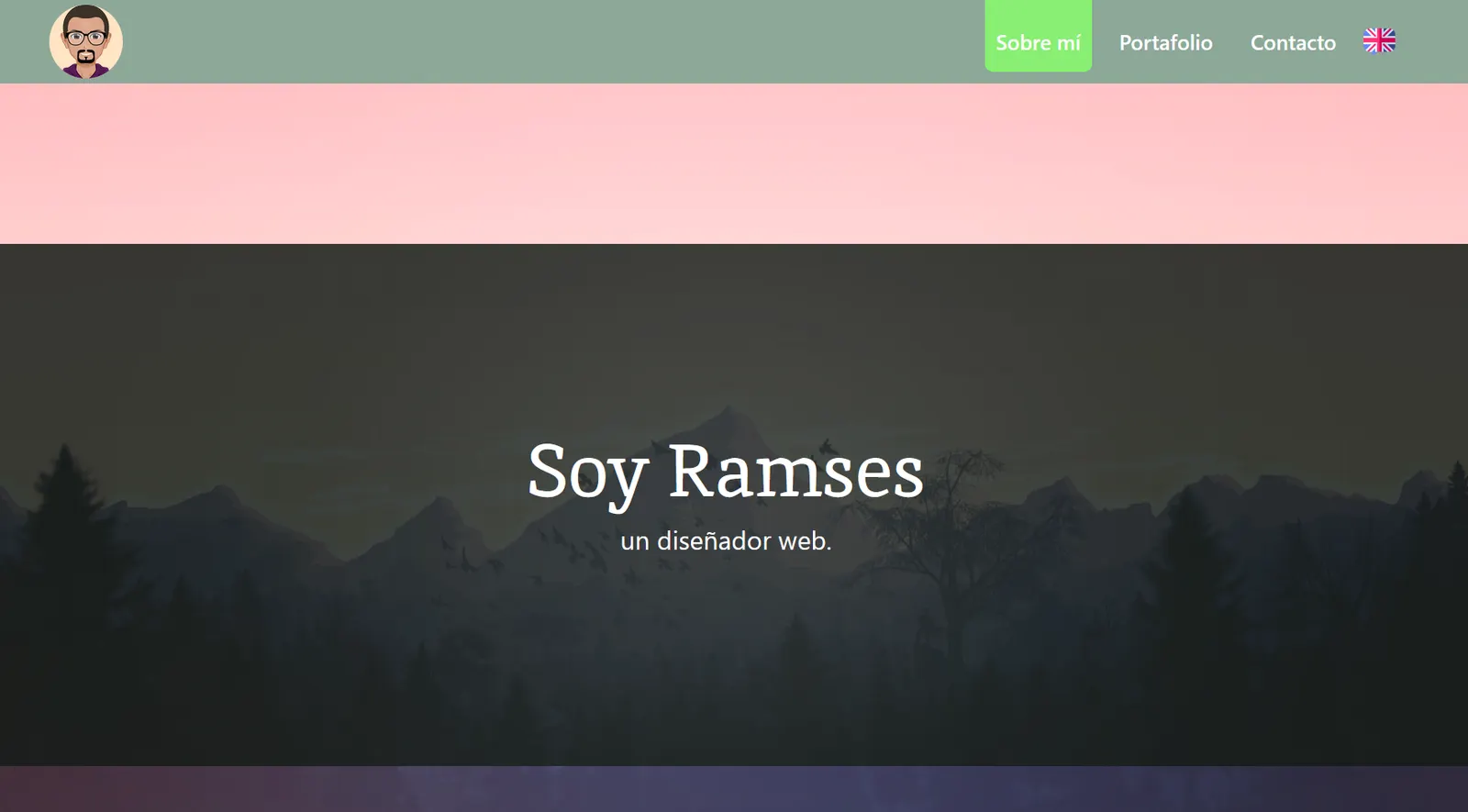 Portada del portafolio original, con un paisaje de montaña y el texto I'm Ramses, a web designer.